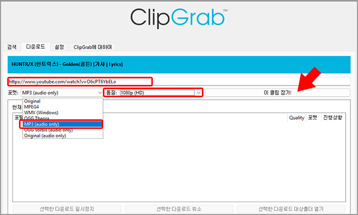 ClipGrab 음원 추출기