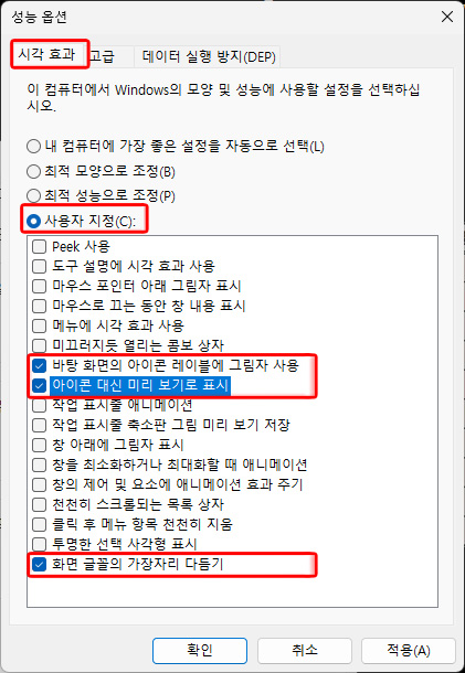 Windows11 성능 옵션